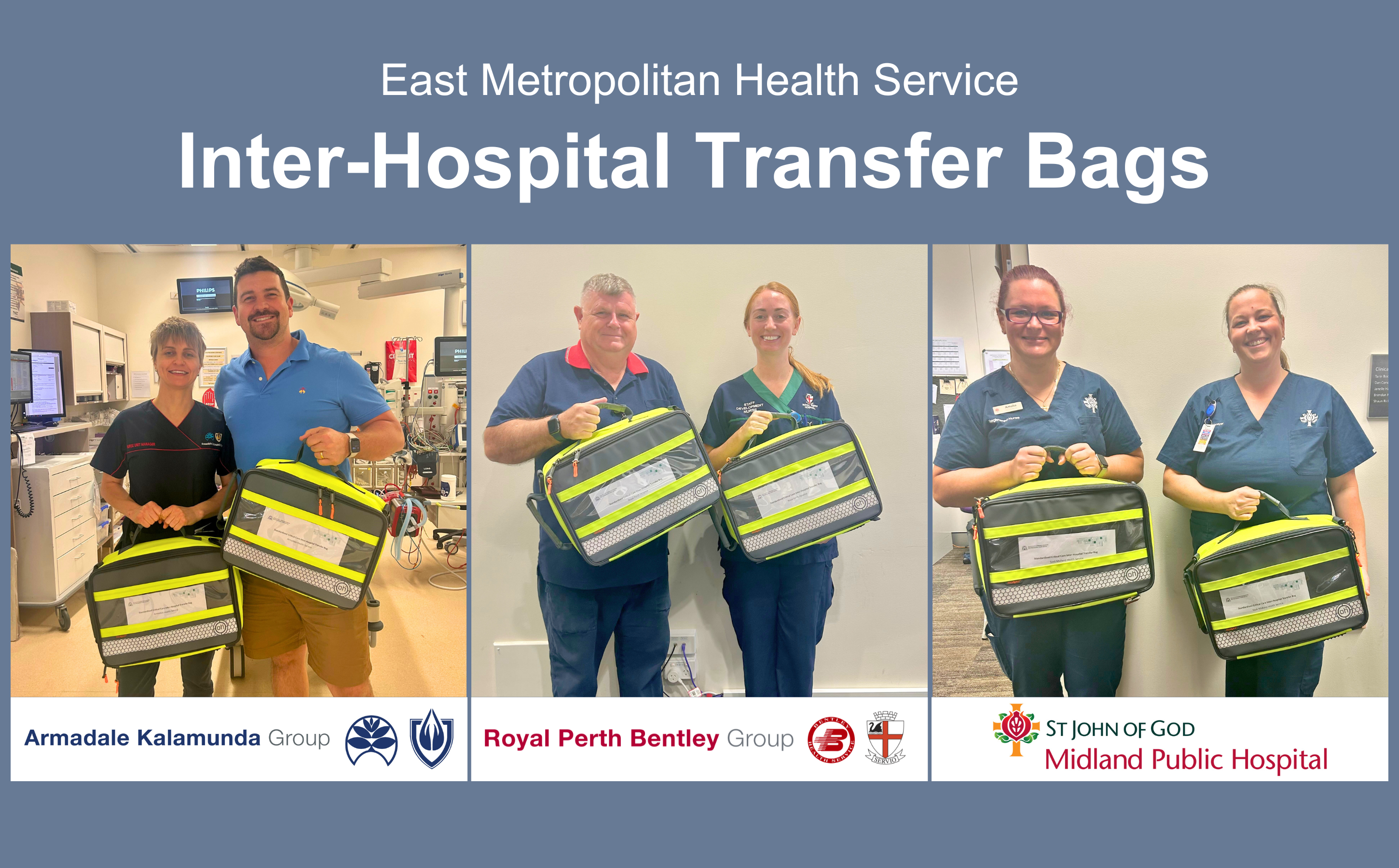 Picture of the new standardised inter-hospital patient transfer bags have been dropped off at all EMHS' sites.
