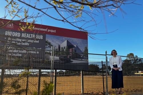 Progam manager Catrina Wold onsite at the hub location where earthworks are underway. May 2025
